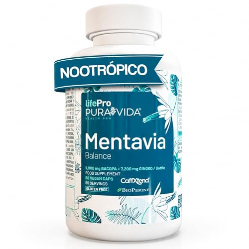 Lifepro Mentavia 90 Vegancaps Nootrópico Para la Memoria, Concentración y Energía con Cafeína de Liberación Prolongada y Extractos Vegetales para Energía y Atención Mejorada