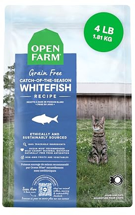 Open Farm, Grain Free Dry Cat Food, High-Protein Kibble for a Complete & Balanced Diet, Non-GMO Fruits & Vegetables, Prebiotic Fibers to Support Digestion, Catch-of-The Season Whitefish, 4lb Bag