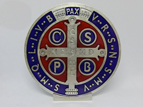 GTBITALY 69.080.31 Base médaille Saint Benoît mesure 10 cm argent émaillé à la main avec base exorciste exorcisme