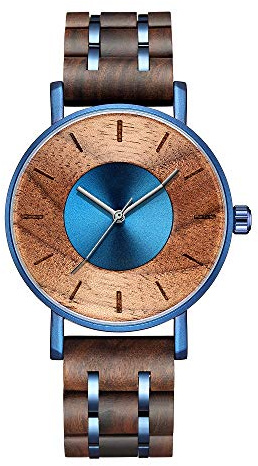 Wooden Watch for Men Women, Stylish Chronograph Military Casual Calendar Wood Watches (B-Blue)