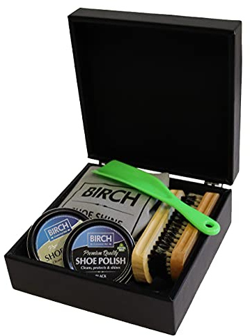 BIRCH Charles Shoe Shine Care Set Box, 8 Piece Set, All Inclusive Shoe Care Kit, Excellent Quality & Design, Birch brand by Charles Birch est.1965
