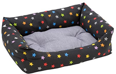 Baroni Home rektangulär Hundebett Hundekissen Hundekörbchen mit Wendekissen, 70X85 cm (L) - farbige Sterne