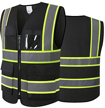 ASIPHITU Safety Vest for Men Women Reflective Construction Vest H-Black 2XL