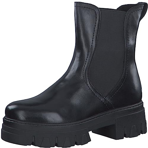 MARCO TOZZI Damen Chelsea Boots aus Leder Plateau, Schwarz (Black), 40