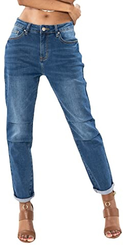 Nina Carter Jean pour femme Boyfriend, taille haute, style vintage, effet lavage, S