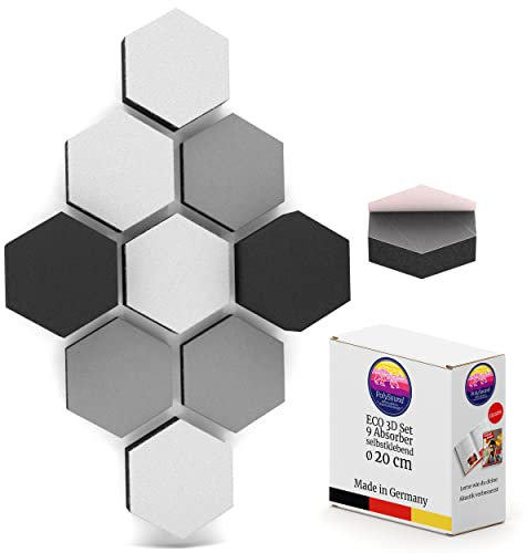 PolySound ECO Akustikpaneele selbstklebend - 9er Set 3D-Schaumstoff (3-10 cm), Hohe Schalldämmung (αw 0,9), Rückstandslos Ablösbar, Mystical Whites