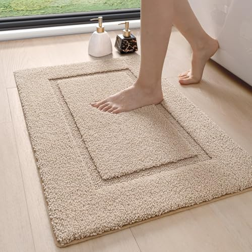 DEXI Tappeto Bagno 50 x 80 cm, Tappeti Assorbent e Lavabile, Tappetino Antiscivolo per Ingresso Doccia, Cucina, Camera da Letto, Beige