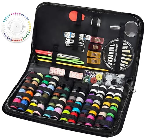AOT Travel Sewing Kit - 128Pc Portable Sewing Set with Needles, Assorted Thread, Thimble（No Scissors and Penceil）