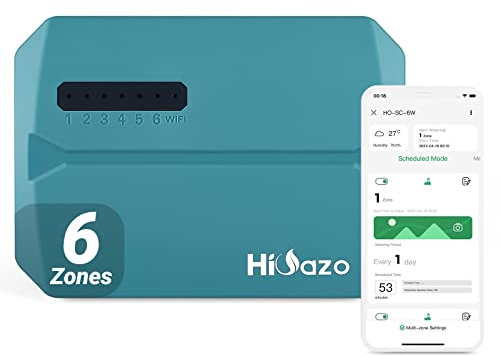 HiOazo Computer di irrigazione, Sistema di irrigazione WiFi, Timer a 6 Zone, Sistema di irrigazione Esterno Interno Controller, monitoraggio App, Uscita Pioggia, Regolazione stagionale HO-SC-6W