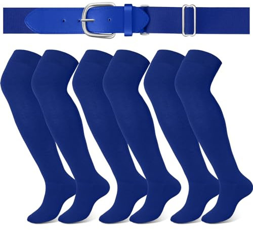 HICARER 3 Paar Baseball Socken 1 Baseball Gürtel Set Softball Sportsocken mit Taillengürtel für Kinder Junge Mädchen (Blau)