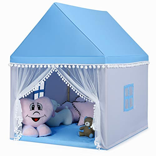RELAX4LIFE Kinderspielzelt für Jungen & Mädchen, Spielhaus Prinzessin Prinzess, Kinderzelt mit Fenster & Matte, Spielzelt Kinder, für Indoor & Outdoor, 105 x 120 x 140 cm, Geschenk für Kinder (Blau)