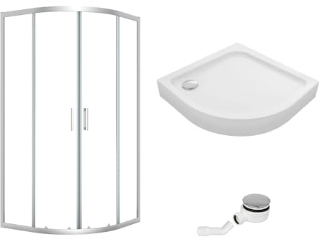 VBChome Duschkabin med duschkar kvartscirkel set 80 x 80 x 185 cm krom duschkar sifon hörningång duschvägg skjutdörr duschavskiljare säkerhetsglas duschpartitionsvägg kvartscirkel 80 x 80 krom