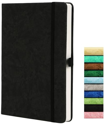 Beinushor Cuaderno Punteado - Journal Dotted, A5, Papel 120GSM, 164 Páginas, Journal de Puntos con Anillo de Pluma, Bolsa Interior, Correa Elástica, Negro