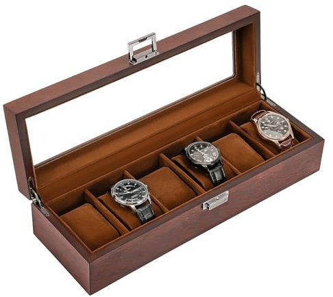 ProCase Wooden Watch Box for Men, 6 Slot Watch Display Case Mens Watch Box Organizer, Wood Watch Case for Men Watch Storage, Watch Holder Organizer with Glass Lid -6 Slot, Espresso