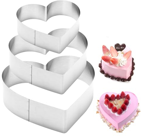 3 stycken hjärtbakformar, 10/15/20 cm bakform hjärta set tårtring kakform rostfritt stål, kex hjärta bakformar värmebeständig för tårtdekoration bakning tillbehör ytkaka tårta semester fest
