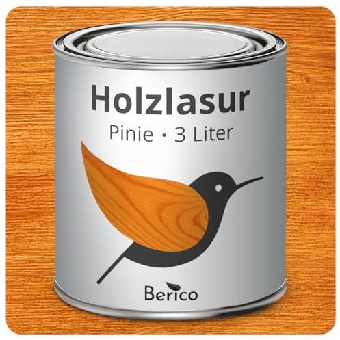 Berico Holzlasur - Pinie - 3 Liter Lasur - Hell - Wetterfeste Holzschutzlasur für Innen und Außen - Holzschutz, Wetterschutz und UV-Schutz