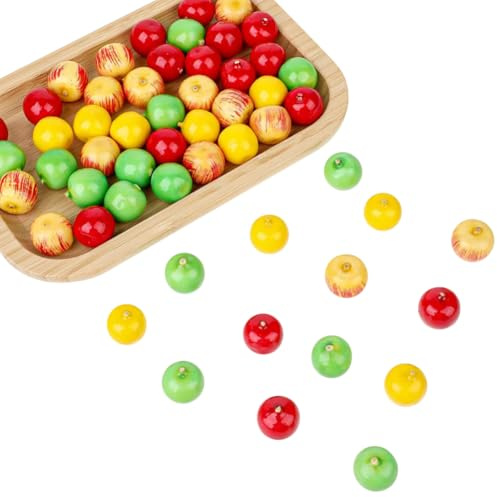 JIHUOO Lot de 60 petites pommes artificielles de 2 cm - Mini pommes artificielles en mousse - Fruits réalistes - Accessoires de cuisine - Décoration de table