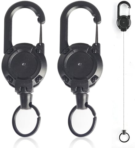 SGERUFZ 2 PCS Portachiavi Retrattile Durevole a Molla Allungabile, Cavo in Acciaio, Portabadge, Portacarte (80 cm)