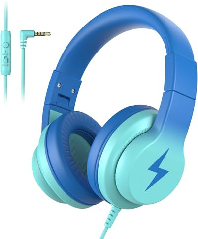 Candy Bila Kids Headphones, Wired Headphones for Kids with Microphone, 85/94dB Volume Limiter Headphone for Girls Boys, Foldable Headphone for Online Study, Gradient Blue