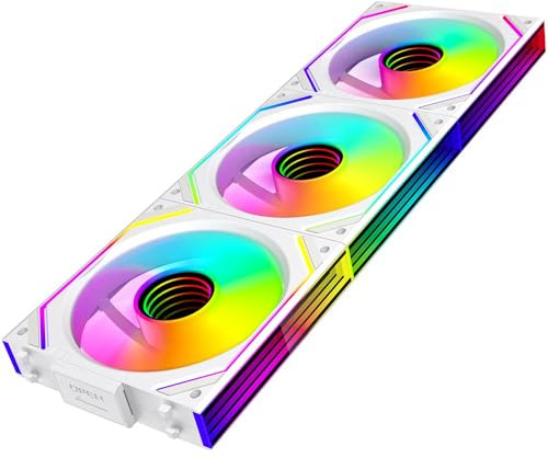 Jungle Leopard Interstellar-V2 Daisy Chain RGB PC Ventola 120MM 3er Pack,1850RPM/68CFM/2.4mmH2O/24LEDs,5V3PIN ARGB und 12V4PIN PWM Ventola (Bianco Reverse Blade)