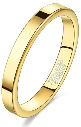 VAKKI 3mm Tungsten Wedding Rings for Women Gold Flat Comfort Fit Stackable Band Ring, High-polished finish & Non Tarnish Size J1/2