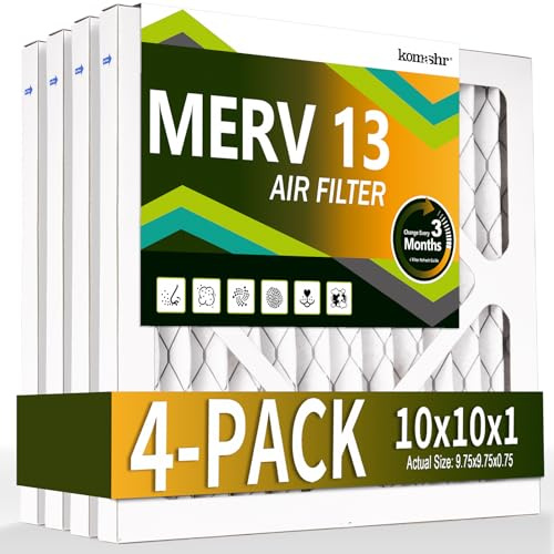 Komashr 10x10x1 Air Filter MERV 13 (4-Pack), HVAC/Furnace AC Filter Replacement, Dust Defense–Comparable with MPR 1500-1900 & FPR 10 (Actual 7.75x7.75x0.75)