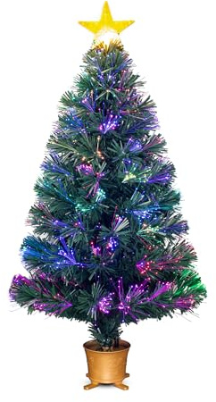 YUETJIN 32inch Green Pre-lit Small Fiber Optic Tabletop Christmas Tree