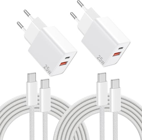 25 W USB C laddare laddningskabel 2-pack för iPhone 17 16 15 Pro/Pro Max, [USBC USBA] snabbladdare med USB C 60 W kabel 2M för Samsung Galaxy S25 S24 S23 Ultra