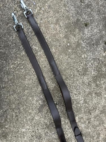 Double Elasticated Balance Leather Reins, 2.20 cm Width, Nickel Snap Hooks, Brown (Brown, Pony)