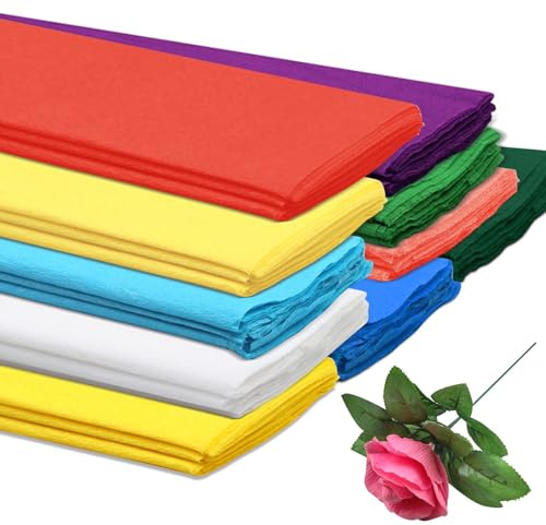 10 Colors Packing Crepe Paper Rolls, 30PCS Crepe Paper, 50X100CM Rainbow Creper Papers Creper Papers Flowers for Flowers Gift Wrapping Floral Artwork Malleable High Elasticity