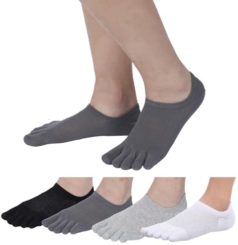 Yuanchu 4 Pairs Toe Socks, No Show Low Cut Running Five Finger Walking Sports Sock for Men Women