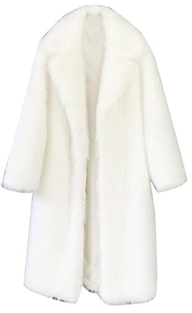 DAIHAN Donna Midi Lungo Sciolto Risvolto Cappotto in Pelliccia Sintetica Caldo Giacca Elegante invernale Parka oversize Calda e avvolgente Trench Spessa e Capispalla Bianco XL