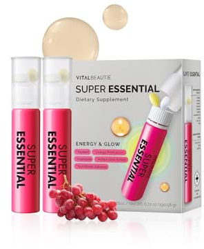 VITALBEAUTIE Super Essential (7-Day) – Women’s All‑in‑One Beauty + Multivitamin Ampoules & Tablets – 1,000mg Fish Collagen + 1,000mg Vitamin C, Biotin, Iron, Vitamin D – Grape Flavor - 7 Servings