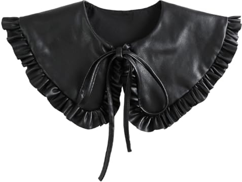 MAGICLULU Colletto Falso in Pelle Nera con Bordo a Smerlo, Scialle Decorativo Staccabile, Pratico e Sicuro, per Camicia e Outfit Raffinato