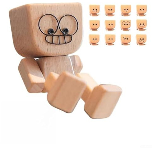 Figurine en bois faite à la main avec 12 expressions pour console de voiture, étagère de bureau, aromathérapie