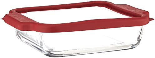 Anchor Hocking Glass Baking Dishes for Oven, 8 Inch Square Glass Cake Pan with TrueFit Cherry Lid
