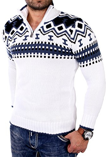 Reslad Suéter de punto para hombre con cremallera y cuello redondo para hombre suéter noruego RS-3110