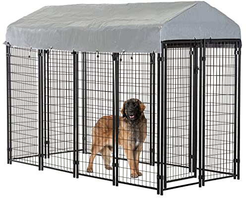 BestPet 8 x 4 x 6 Ft Dog Kennel Outdoor Dog Pen Playpen House Heavy Duty Dog Crate Metal Galvanized Welded Pet Animal Camping Cage Fence with UV-Resistant Waterproof Cover and Roof