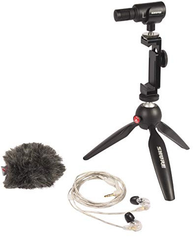 Shure Mobile Video-Recording Kit mit SE215 Ohrhörer und MV88+ Video Kit inklusive digitalem Stereo-Kondensatormikrofon
