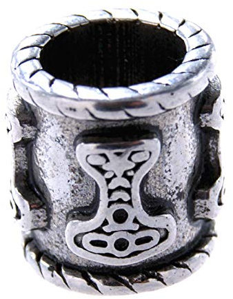 Kiss of Leather - Perla para Barba de Acero Inoxidable, Martillo de Thor, 8 mm