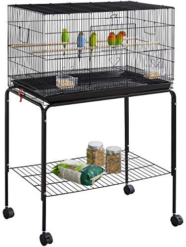 Yaheetech Jaula Pájaros con Soporte Rueda para Cria Aves Mascota 77,5x48x119cm Negro