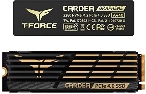 TEAMGROUP T-Force CARDEA A440 Graphene & Aluminum Heatsink 1TB with DRAM SLC Cache 3D NAND TLC NVMe PCIe Gen4 x4 M.2 2280 Gaming Internal SSD Read/Write 7,000/5,500 MB/s TM8FPZ001T0C327