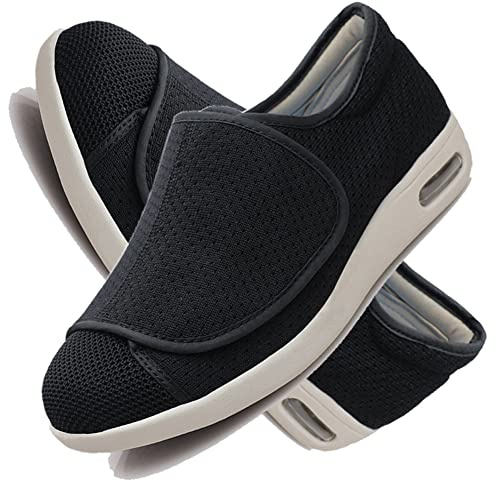 Scarpe da Edema Artrite Scarpe da Riabilitazione Extra Larghe e Leggere Traspiranti con Chiusura Regolabile Scarpe Leggere e Antiscivolo con Cuscino d'Aria,Nero,40.5 EU