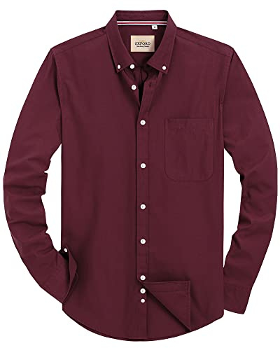 J.VER Men's Long Sleeve Oxford Shirts Smart Casual Business Formal Plain Non Iron Button Down Shirt with Pocket