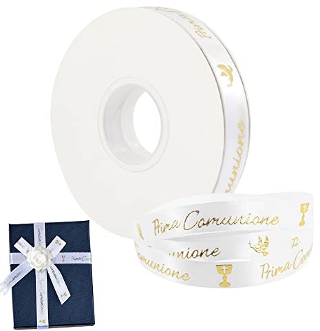 Nastro Prima Comunione per Bomboniere, Bomtop 15mm x 46M Nastrino per Bomboniere Nastro Doppio Raso Bianco per Decorazione Scatole Regalo Cartolina Biglietti d’Auguri Prima Comunione Bambino Bambina