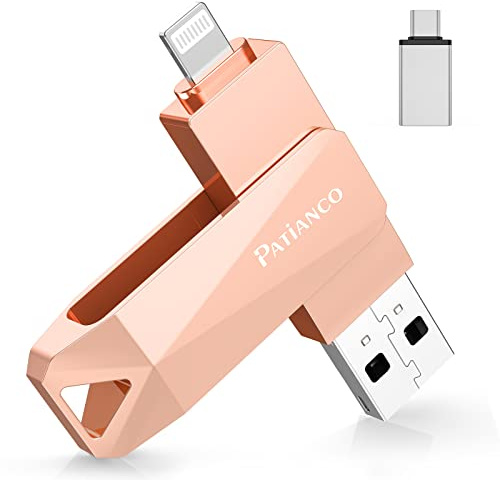 Patianco MFi-certifierat USB-minne för Phone 512 GB minnessticka extern lagringsexpansion för Pad USB 3.0 Pendrive Flashdrive mobiltelefon 3-i-1 för typ C Android/Pad/Phone/laptop/PC/iOS (rosa)