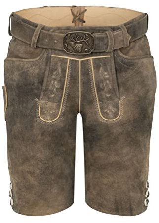 Spieth & Wensky Herren Trachten Lederhose inkl. Gürtel, Rampoldi (360659-0648), Größe:52, Farbe:caribo/St 134-D Sand (6480)