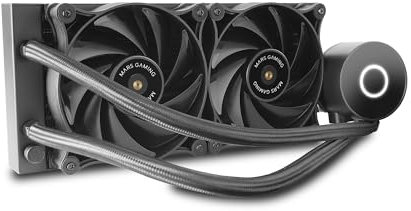 Mars Gaming ML-PRO240, Refrigeración Líquida CPU Profesional, TDP 450W, 2 Ventiladores FDB Ultra-silenciosos, Bomba Opti-Chamber con Anillo de Iluminación Blanco, Multisocket Universal, Negro