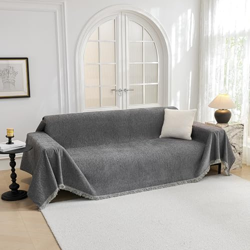 MYSKY HOME Couch Cover Sofa Covers Couch Covers for 3 Cushion Couch Sofa Pet Friendly, L Shaped Sectional Couch Cover Non Slip Dogs Furniture Protector for Kids, Dogs, 91x134, Dark Grey