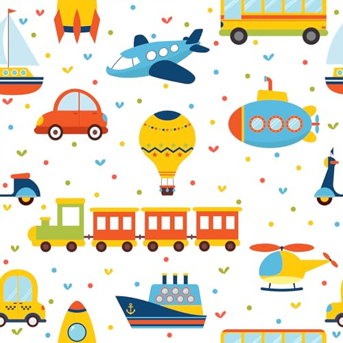 VaryFloral Cartoon Transports Wallpaper Childish Car Train Airplane Ship Wallpaper for Kids Boys Bedroom Nursery Removable Peel and Stick Decorative Vehicles Contact Paper for Cabinet Drawers 12x118